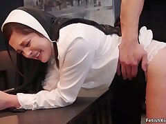 Priest humps youthfull nun and her step-mom
