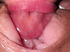 Sizzling pussy licking and close up pearly poke with roomy in jammies