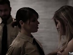 Male and lady officer tag team naive teen delinquent