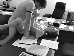 The chief pounds his lil secretary on the office table and films it on covert camera