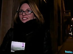 Public Agent French Honey in Glasses Ravaged on a Public Stairwell