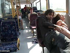 Tiny Euro honey bangs on a city bus