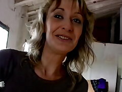 Skinny french blond Cougar fucked in the culo for money in the wharehouse