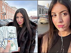Cutie walks with jism on her face in public, for a generous reward from a stranger - Cumwalk