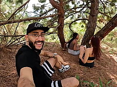 I go out to exercise with my two friends and we end up having a threesome outdoors