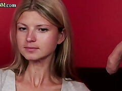 CFNM domme lures duo into cocksucking trio