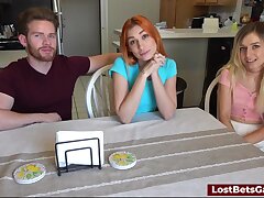 2 bony babe unclothe frolicking with a successful guy