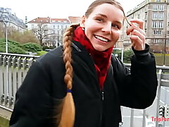 Cum inwards a girl with a European braided hairstyle