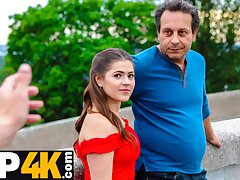HUNT4K. Serina Gomez is taken by alien boy in the face of her wimp hubby