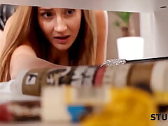 STUCK4K. Cute gf is glued to the table and needs help to get out