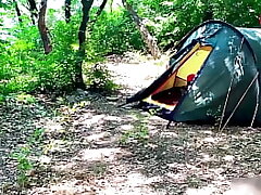 Spotted Solo Onanism Doll While Camping