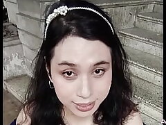 Sexy pinay transgender princess DaniTheCutie flashes her bra-stuffers in public and her rump inwards the wc