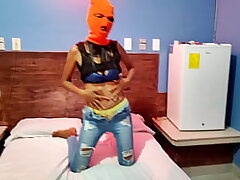 MY Black-haired STEPSISTER TELLS ME SHE WANTS TO Feast HALLOWEEN IN A HOTEL BED. SHE PUT ON A MASK AND Wiggles HER Bod AND HIPS VERY SEXY