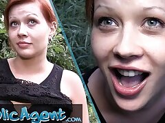 Public Agent - ultra-cute brief hair redhead Czech girl-next-door swallows a load