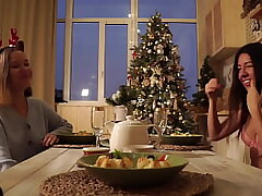 Inhaling and milking off neighbor's cock as a Christmas introduce Hand job Cumshot