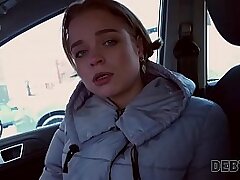 DEBT4k. Pretty beauty pays the debt she took for her hefty fake knockers with her vagina