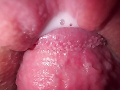 Close-up screw with teen stepsister, amazing white pearly cootchie