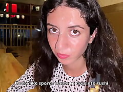 I cum on a girl's face in Public Sushi Bar and she eats rolls with Cum on her face - Cumwalk