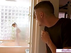 Stepsis fucked by stepbro after shower