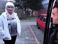 Milf busty whore found on the street get cum covered pussy in driving van