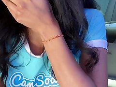 Teen Receptionist Harley almost busted masturbating in the parking lot