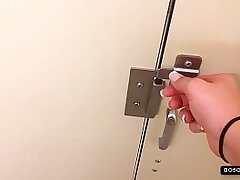 Mile high club brunette pussy fingering & big natural tits