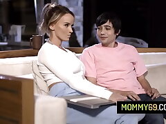 Hot milf stepmom Pristine Edge seduce and fuck with her stepson on the couch
