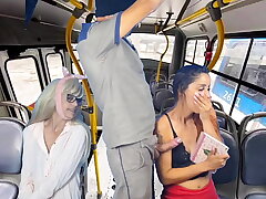 Worker takes out his dick and gropes women on the bus in public!