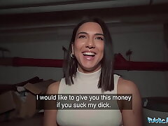 Public Agent Beautiful Brunette Biology Student Cums Over a Stranger Cock