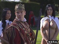 King penetrates his busty trampy servants Jasmine and Anissa