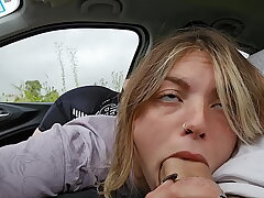 They find me GIVING A BLOWJOB TO MY STEPBROTHER IN THE CAR CUM MOUTH