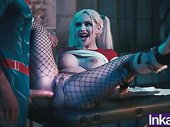 Superman destroys Harley Quinn's anus and gives her an anal creampie.