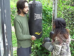 While boxing I hit the neighbor and I have no choice but to indulge him by sucking his big cock and letting him fuck me.
