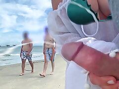 Crazy milf jerks me off in front of passersby