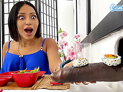 Big Tit Lesbian MILFs Sushi Glory Hole Experience - BBC Blowjob and Cute Asian Teen