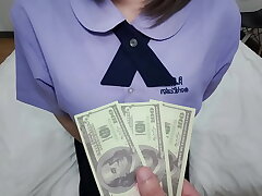 School girl lets stranger cum inside her pussy for cash