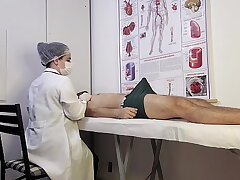 Patient Can't Hold It and Gets Hard in Front of Nurse During Exam
