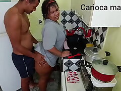Husband arrives for lunch and fucks wife while she cooks