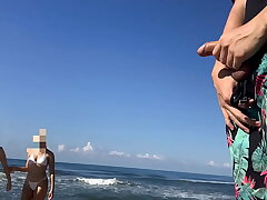 I take out my cock on the public beach to see if any girl fancies it and I get DOUBLE PRIZE