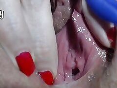 Wet bubbling pussy close-up masturbation to orgasm, homemade
