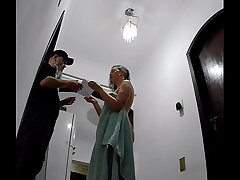 Playing naked in front of the delivery guy while my husband works.