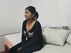 Beautiful young woman Kiomi comes for a porn casting.