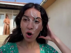 Triple Cum on Face for Village Whore - Public Cumwalk
