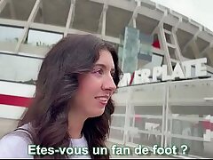 I meet a football fan in front of the stadium and we fuck before the game