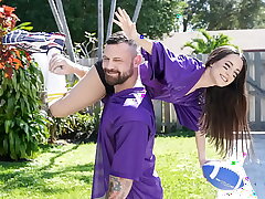 Game Day Gone Wild, Tiny Babe Rides Stepdad's Dick Harder Than She Cheered