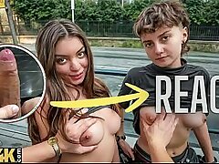 React: VIP4K. Two pretty Lesbians don't mind to having a Threesome with a stranger from the train