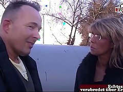 Mature, thin German housewife persuaded to have sex on the street