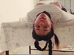 Hot Spanish PAWG gets a rough ass fucking and messy deepthroat session in bondage while not being allowed to cum