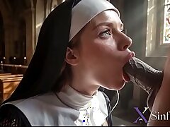A busty redheaded nun tries a cock for the first time right in the church[AI]