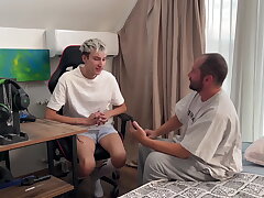 Stepson learns intimacy from stepdad with busty partner